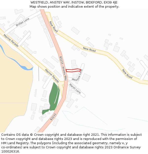 WESTFIELD, ANSTEY WAY, INSTOW, BIDEFORD, EX39 4JE: Location map and indicative extent of plot