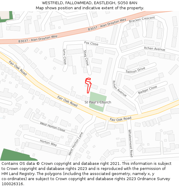 WESTFIELD, FALLOWMEAD, EASTLEIGH, SO50 8AN: Location map and indicative extent of plot