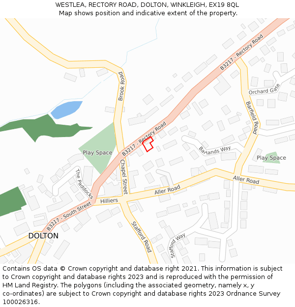 WESTLEA, RECTORY ROAD, DOLTON, WINKLEIGH, EX19 8QL: Location map and indicative extent of plot