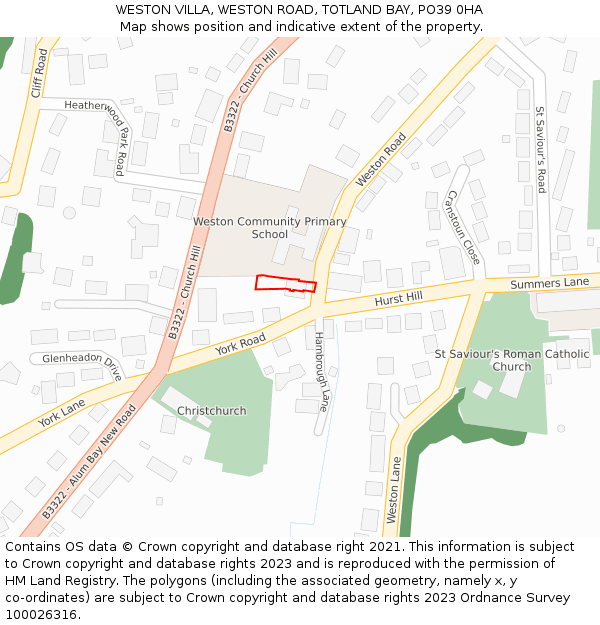 WESTON VILLA, WESTON ROAD, TOTLAND BAY, PO39 0HA: Location map and indicative extent of plot