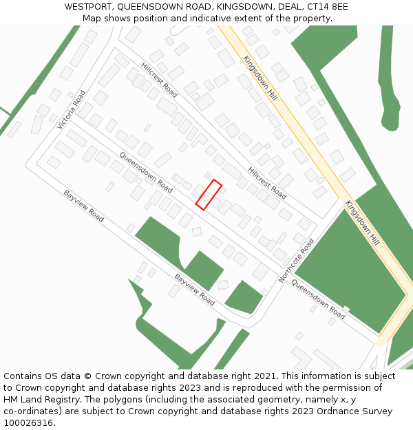 WESTPORT, QUEENSDOWN ROAD, KINGSDOWN, DEAL, CT14 8EE: Location map and indicative extent of plot