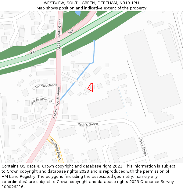 WESTVIEW, SOUTH GREEN, DEREHAM, NR19 1PU: Location map and indicative extent of plot