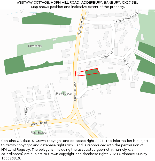 WESTWAY COTTAGE, HORN HILL ROAD, ADDERBURY, BANBURY, OX17 3EU: Location map and indicative extent of plot