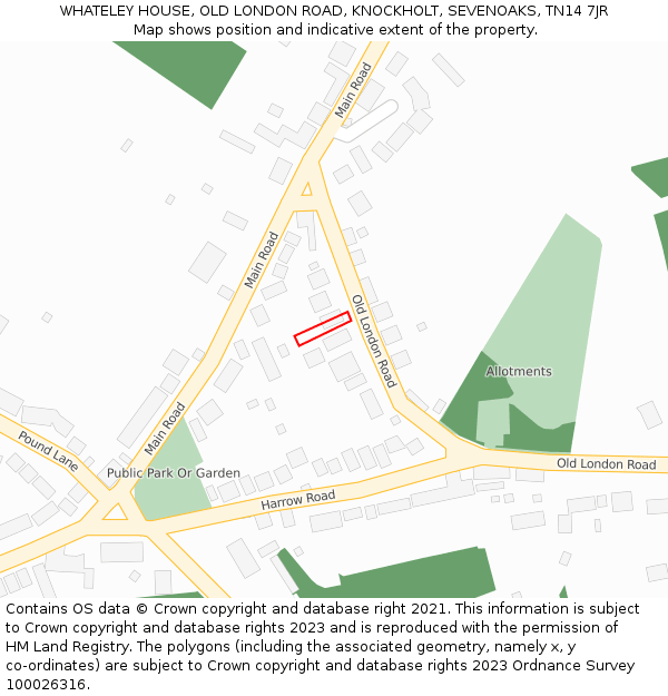 WHATELEY HOUSE, OLD LONDON ROAD, KNOCKHOLT, SEVENOAKS, TN14 7JR: Location map and indicative extent of plot