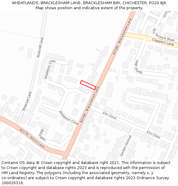WHEATLANDS, BRACKLESHAM LANE, BRACKLESHAM BAY, CHICHESTER, PO20 8JA: Location map and indicative extent of plot
