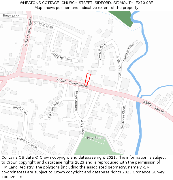 WHEATONS COTTAGE, CHURCH STREET, SIDFORD, SIDMOUTH, EX10 9RE: Location map and indicative extent of plot