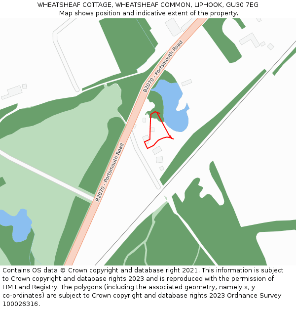 WHEATSHEAF COTTAGE, WHEATSHEAF COMMON, LIPHOOK, GU30 7EG: Location map and indicative extent of plot