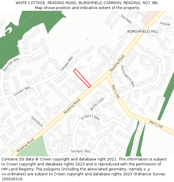 WHITE COTTAGE, READING ROAD, BURGHFIELD COMMON, READING, RG7 3BL: Location map and indicative extent of plot