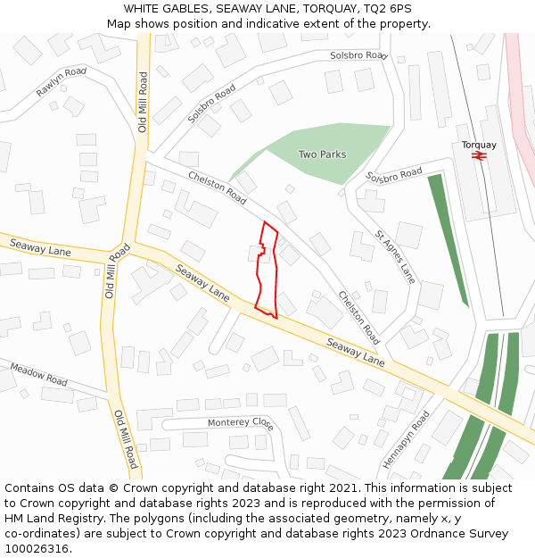 WHITE GABLES, SEAWAY LANE, TORQUAY, TQ2 6PS: Location map and indicative extent of plot