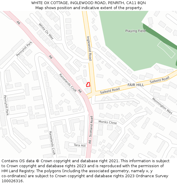 WHITE OX COTTAGE, INGLEWOOD ROAD, PENRITH, CA11 8QN: Location map and indicative extent of plot