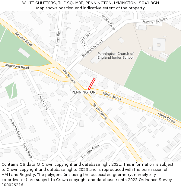 WHITE SHUTTERS, THE SQUARE, PENNINGTON, LYMINGTON, SO41 8GN: Location map and indicative extent of plot