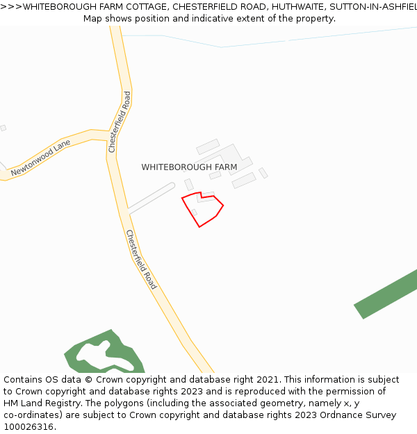 WHITEBOROUGH FARM COTTAGE, CHESTERFIELD ROAD, HUTHWAITE, SUTTON-IN-ASHFIELD, NG17 2QJ: Location map and indicative extent of plot