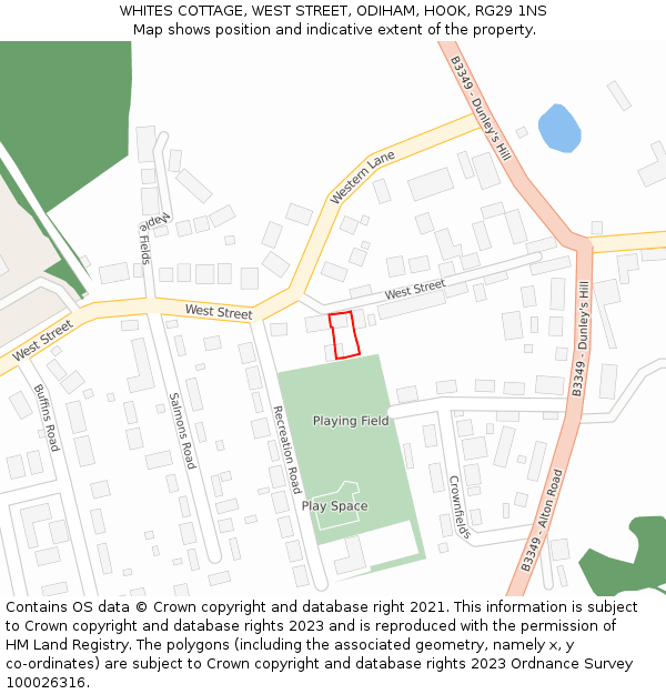 WHITES COTTAGE, WEST STREET, ODIHAM, HOOK, RG29 1NS: Location map and indicative extent of plot