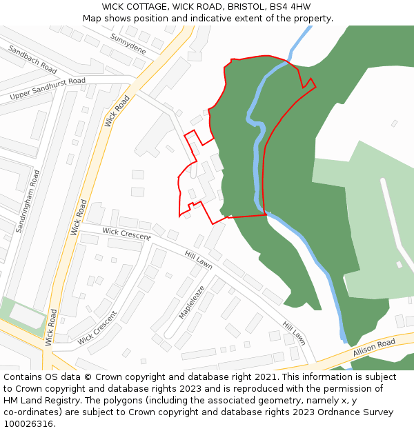 WICK COTTAGE, WICK ROAD, BRISTOL, BS4 4HW: Location map and indicative extent of plot