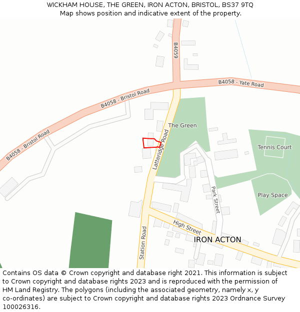 WICKHAM HOUSE, THE GREEN, IRON ACTON, BRISTOL, BS37 9TQ: Location map and indicative extent of plot