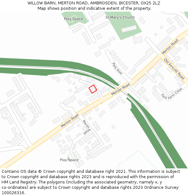 WILLOW BARN, MERTON ROAD, AMBROSDEN, BICESTER, OX25 2LZ: Location map and indicative extent of plot