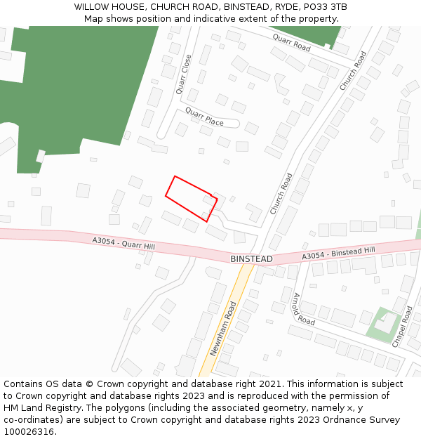 WILLOW HOUSE, CHURCH ROAD, BINSTEAD, RYDE, PO33 3TB: Location map and indicative extent of plot