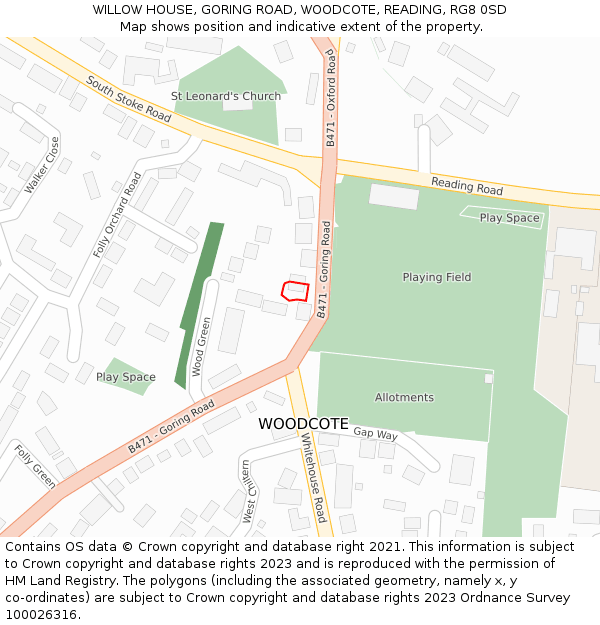 WILLOW HOUSE, GORING ROAD, WOODCOTE, READING, RG8 0SD: Location map and indicative extent of plot