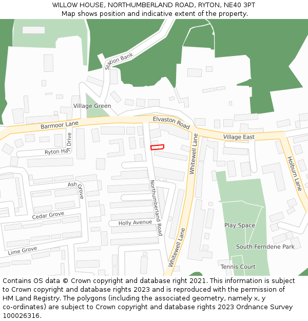 WILLOW HOUSE, NORTHUMBERLAND ROAD, RYTON, NE40 3PT: Location map and indicative extent of plot