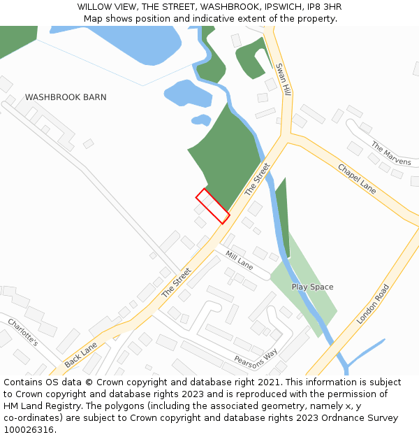 WILLOW VIEW, THE STREET, WASHBROOK, IPSWICH, IP8 3HR: Location map and indicative extent of plot