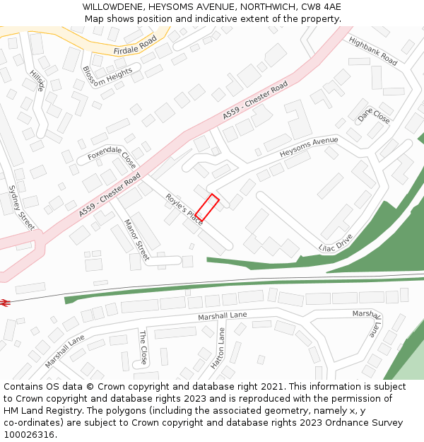 WILLOWDENE, HEYSOMS AVENUE, NORTHWICH, CW8 4AE: Location map and indicative extent of plot