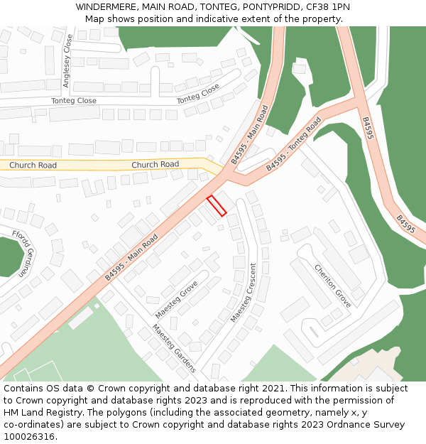 WINDERMERE, MAIN ROAD, TONTEG, PONTYPRIDD, CF38 1PN: Location map and indicative extent of plot