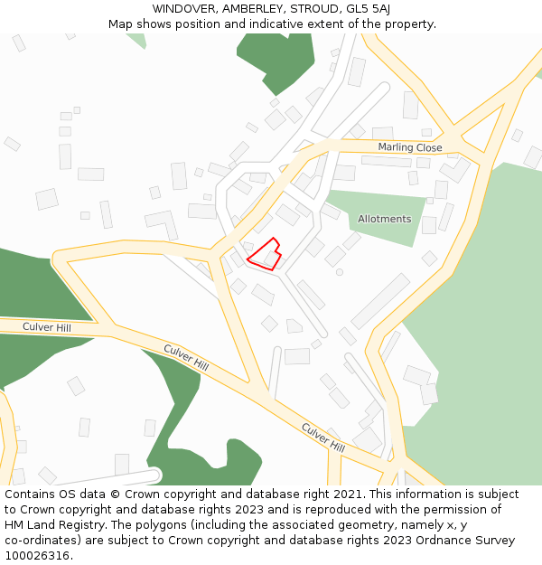 WINDOVER, AMBERLEY, STROUD, GL5 5AJ: Location map and indicative extent of plot