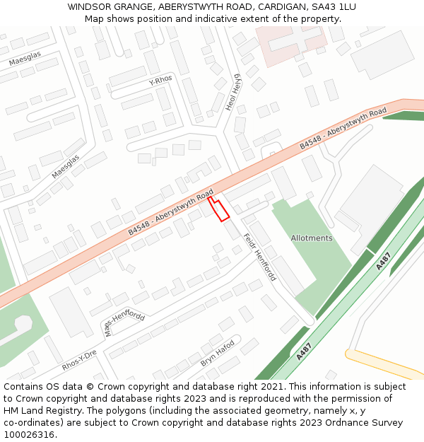 WINDSOR GRANGE, ABERYSTWYTH ROAD, CARDIGAN, SA43 1LU: Location map and indicative extent of plot