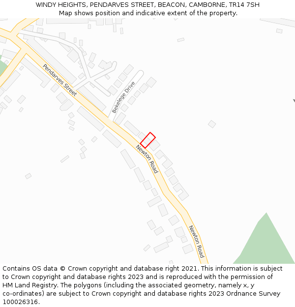 WINDY HEIGHTS, PENDARVES STREET, BEACON, CAMBORNE, TR14 7SH: Location map and indicative extent of plot