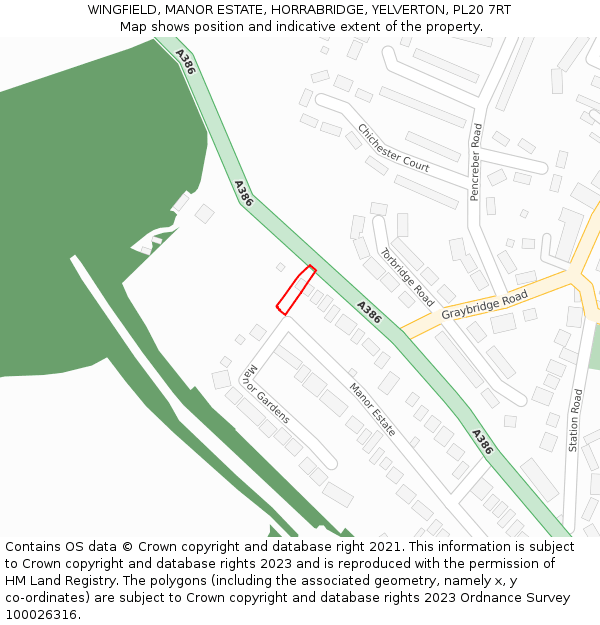WINGFIELD, MANOR ESTATE, HORRABRIDGE, YELVERTON, PL20 7RT: Location map and indicative extent of plot