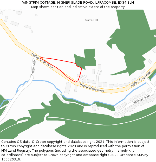 WINGTRIM COTTAGE, HIGHER SLADE ROAD, ILFRACOMBE, EX34 8LH: Location map and indicative extent of plot