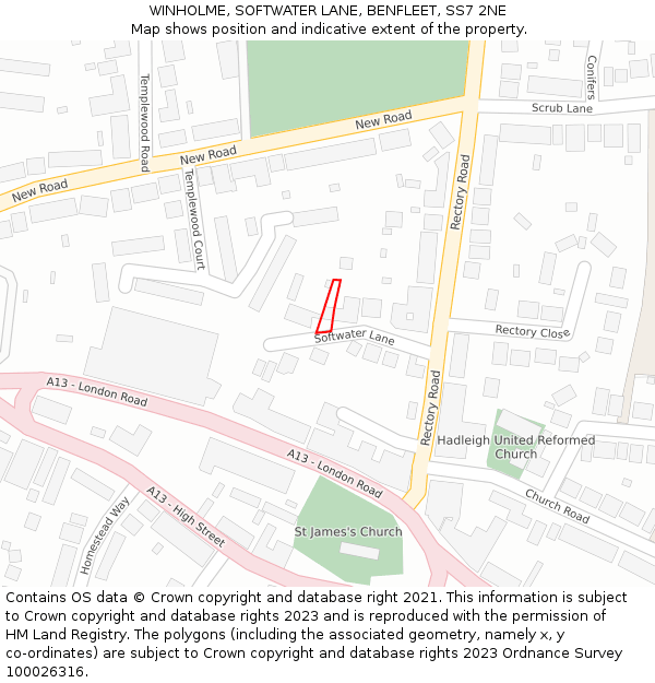 WINHOLME, SOFTWATER LANE, BENFLEET, SS7 2NE: Location map and indicative extent of plot