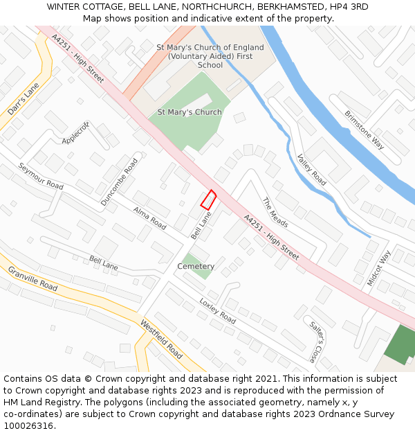 WINTER COTTAGE, BELL LANE, NORTHCHURCH, BERKHAMSTED, HP4 3RD: Location map and indicative extent of plot