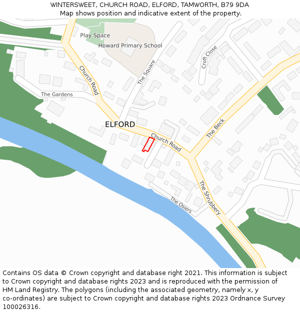 WINTERSWEET, CHURCH ROAD, ELFORD, TAMWORTH, B79 9DA: Location map and indicative extent of plot