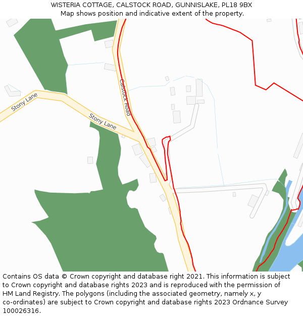 WISTERIA COTTAGE, CALSTOCK ROAD, GUNNISLAKE, PL18 9BX: Location map and indicative extent of plot