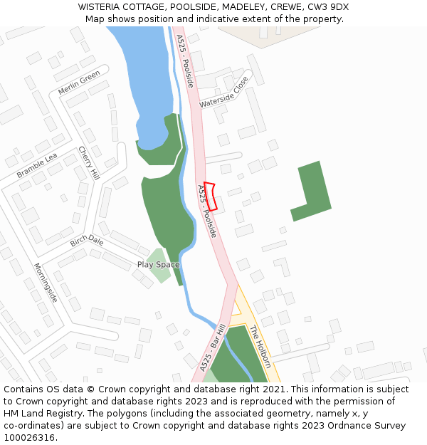 WISTERIA COTTAGE, POOLSIDE, MADELEY, CREWE, CW3 9DX: Location map and indicative extent of plot