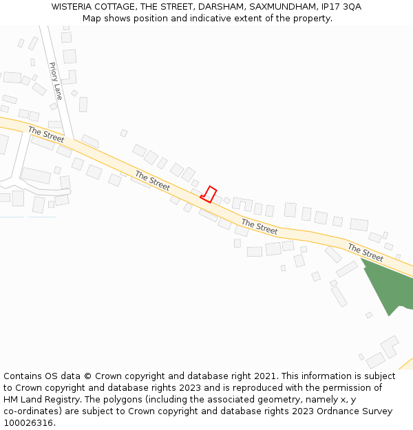 WISTERIA COTTAGE, THE STREET, DARSHAM, SAXMUNDHAM, IP17 3QA: Location map and indicative extent of plot