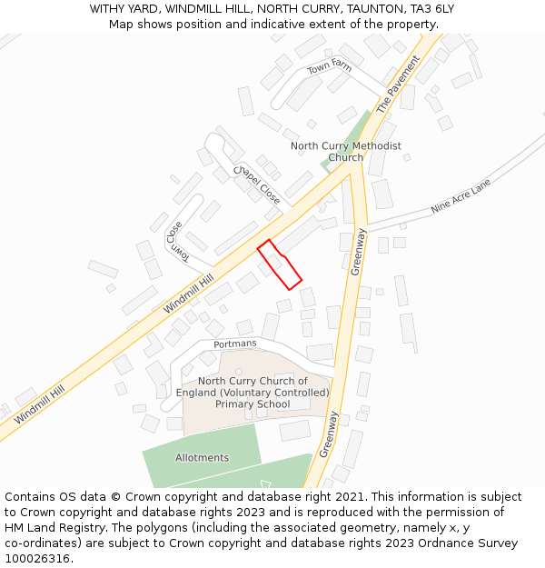 WITHY YARD, WINDMILL HILL, NORTH CURRY, TAUNTON, TA3 6LY: Location map and indicative extent of plot