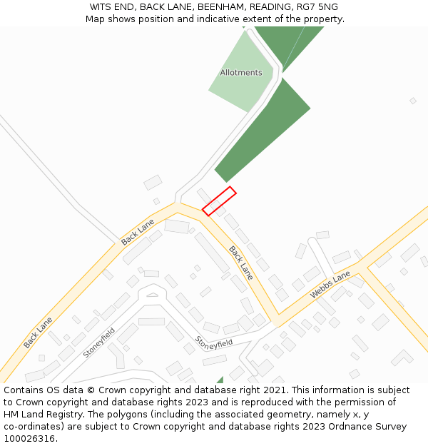 WITS END, BACK LANE, BEENHAM, READING, RG7 5NG: Location map and indicative extent of plot