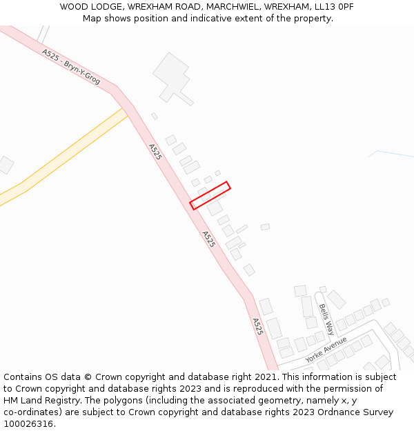 WOOD LODGE, WREXHAM ROAD, MARCHWIEL, WREXHAM, LL13 0PF: Location map and indicative extent of plot