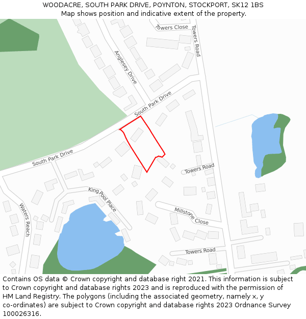 WOODACRE, SOUTH PARK DRIVE, POYNTON, STOCKPORT, SK12 1BS: Location map and indicative extent of plot