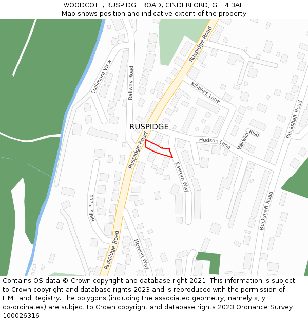 WOODCOTE, RUSPIDGE ROAD, CINDERFORD, GL14 3AH: Location map and indicative extent of plot