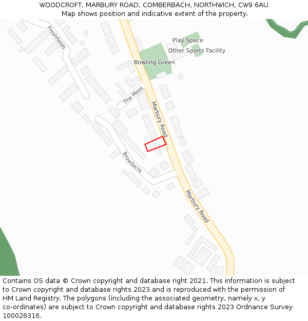 WOODCROFT, MARBURY ROAD, COMBERBACH, NORTHWICH, CW9 6AU: Location map and indicative extent of plot