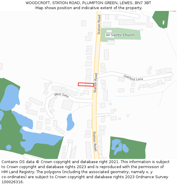 WOODCROFT, STATION ROAD, PLUMPTON GREEN, LEWES, BN7 3BT: Location map and indicative extent of plot