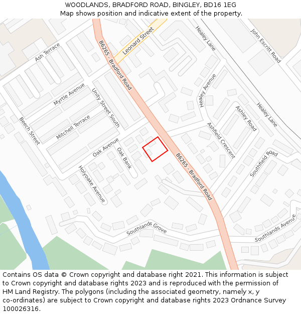 WOODLANDS, BRADFORD ROAD, BINGLEY, BD16 1EG: Location map and indicative extent of plot