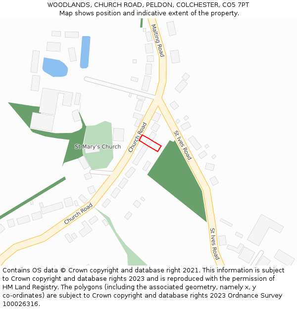 WOODLANDS, CHURCH ROAD, PELDON, COLCHESTER, CO5 7PT: Location map and indicative extent of plot