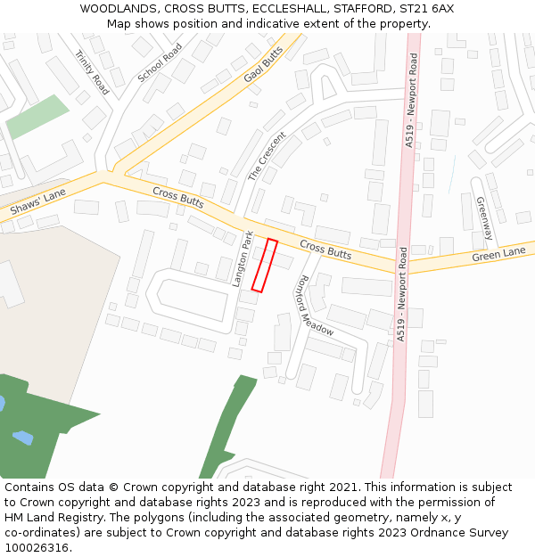 WOODLANDS, CROSS BUTTS, ECCLESHALL, STAFFORD, ST21 6AX: Location map and indicative extent of plot