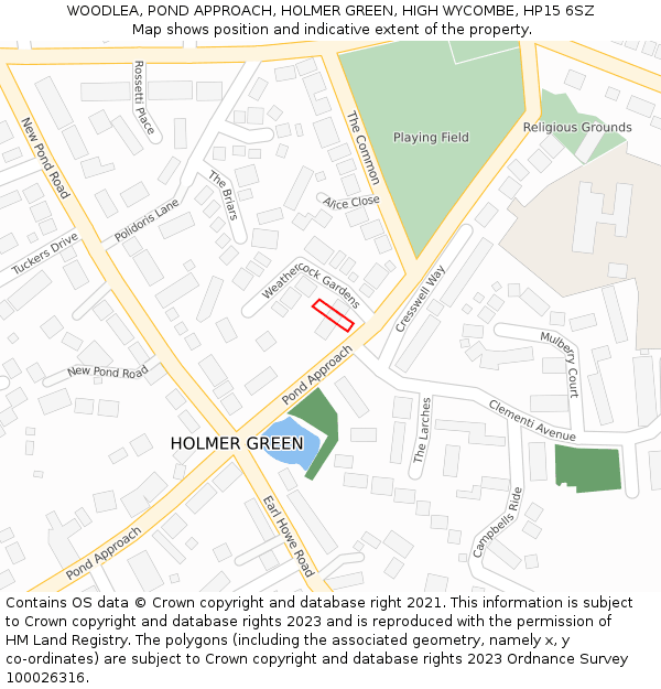 WOODLEA, POND APPROACH, HOLMER GREEN, HIGH WYCOMBE, HP15 6SZ: Location map and indicative extent of plot