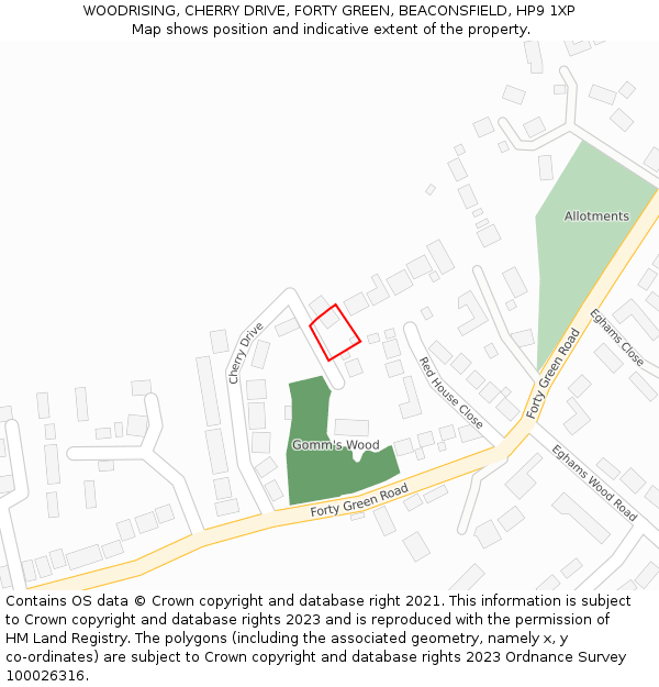 WOODRISING, CHERRY DRIVE, FORTY GREEN, BEACONSFIELD, HP9 1XP: Location map and indicative extent of plot