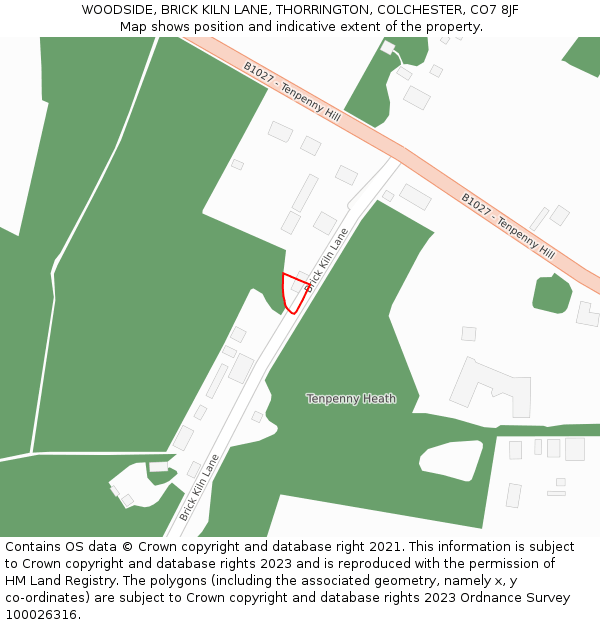 WOODSIDE, BRICK KILN LANE, THORRINGTON, COLCHESTER, CO7 8JF: Location map and indicative extent of plot